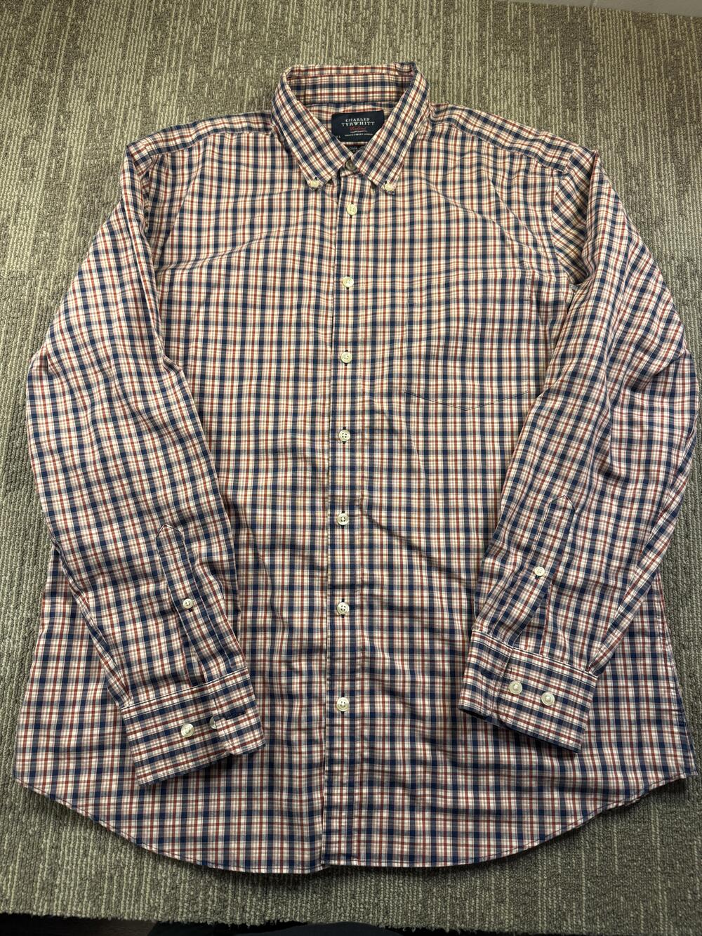 Charles Tyrwhitt Weekend Shirt Mens XL Blue Plaid Long Sleeve Button Down